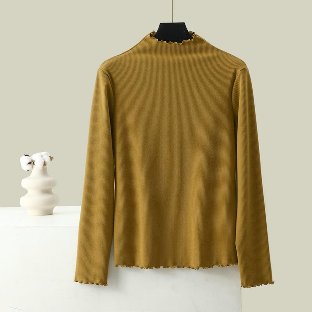 Women's Slim-Fit Long-Sleeve Base Layer Top With Flounce Collar