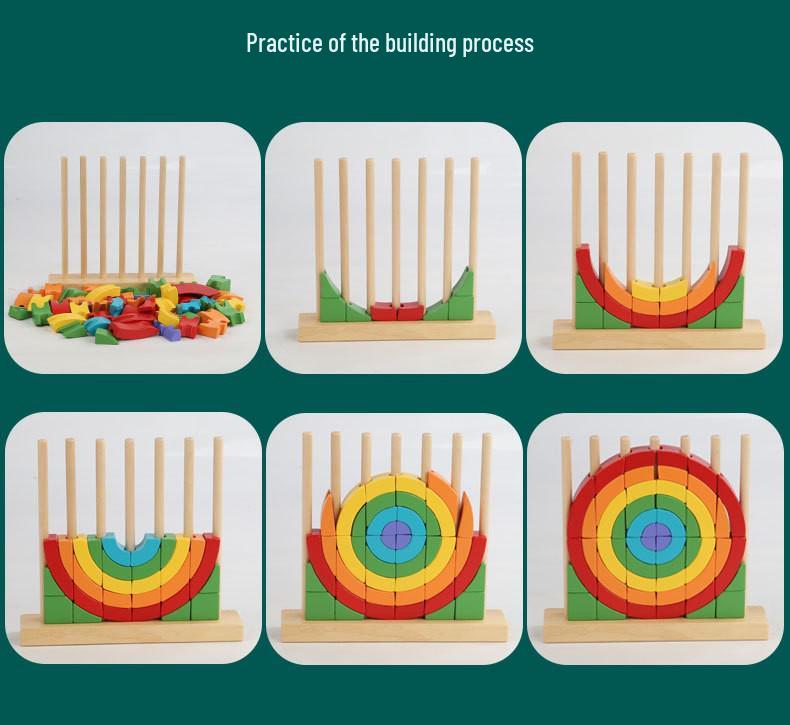 Rainbow Stackable Wooden Geometric Shapes - Baby Educational Toy Rings