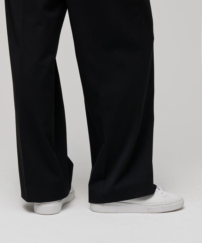 MUSINSA STANDARD WOMAN Women'S Heavyweight Fleece-Lined High-Waisted Wide Hidden Elastic Waist Slacks [Black]