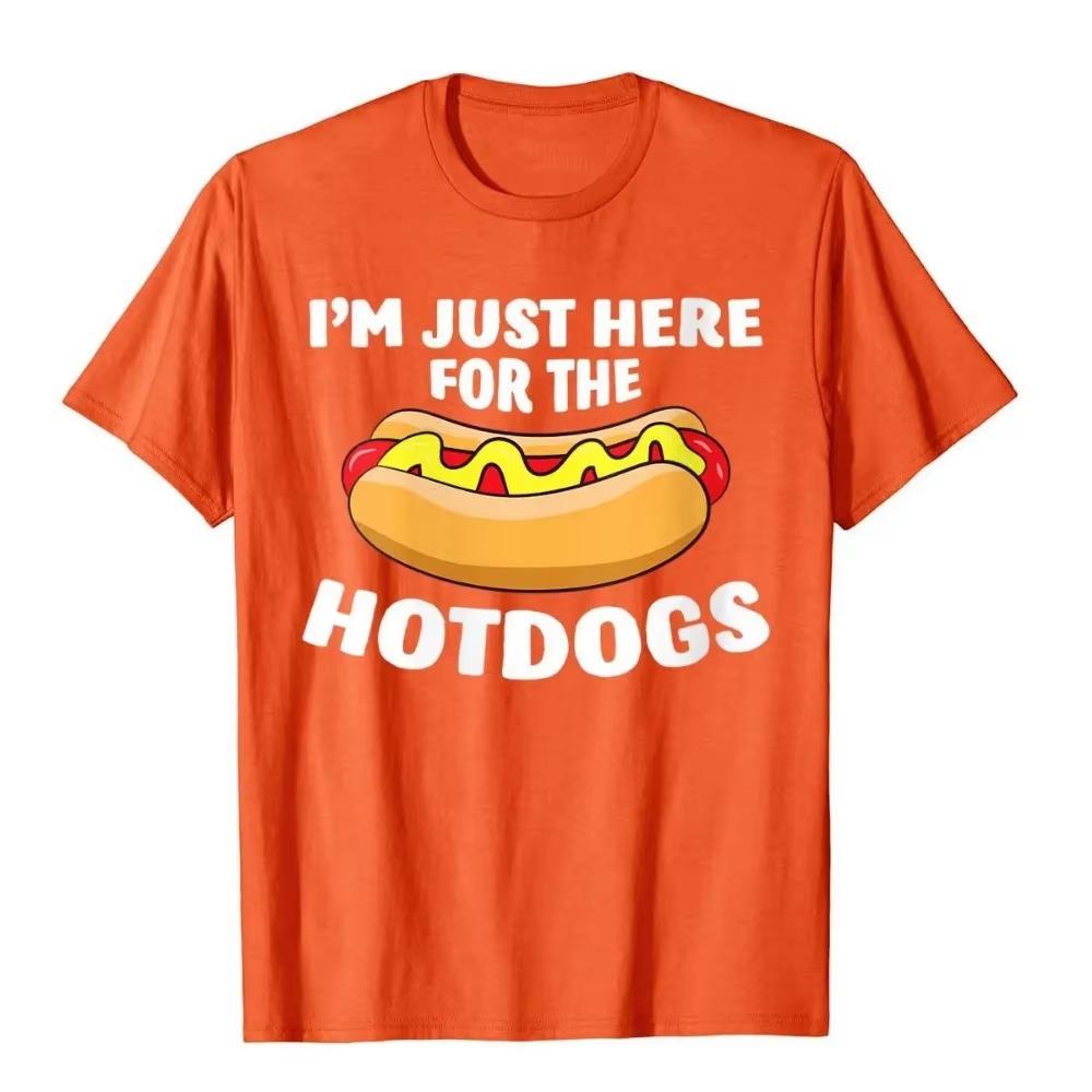 Mens Funny Hot Dog Lover I'm Just Here For The Hot Dogs T-Shirt Custom Fashionable Cotton Tops & Tees High Street For Men