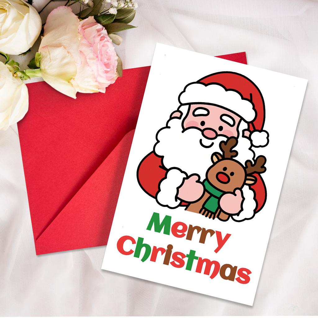 10PCS Christmas Greeting Cards Set with Envelopes, Cartoon Santa Claus Xmas Cards for Holiday Wishes & Gifts