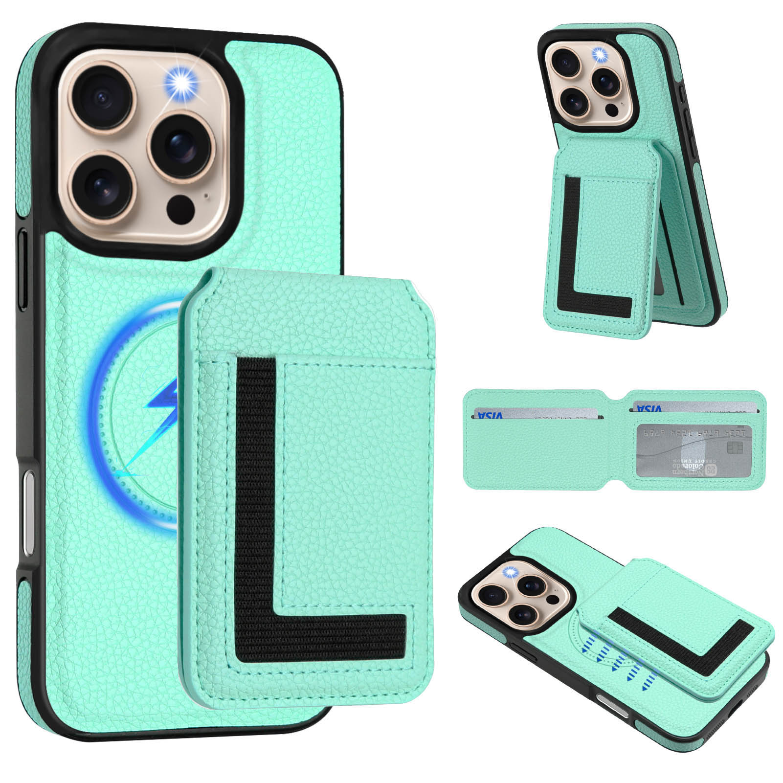 

For iPhone 16 Pro Max Magnetic Case TPU+PU Leather Phone Back Cover with Detachable Card Holder Light Purple