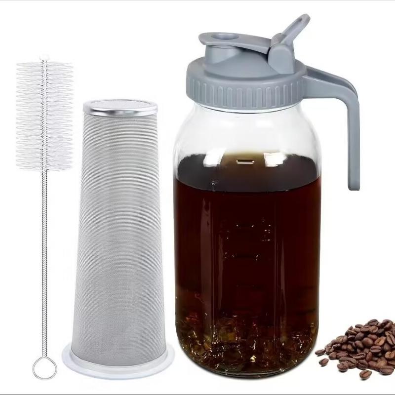 Glass Mason Jar Pitcher with Lid Wide Mouth,32/64oz Cold Brew Coffee Pot Water Bottle Iced Tea Dispenser,Beverage Glass Bottle