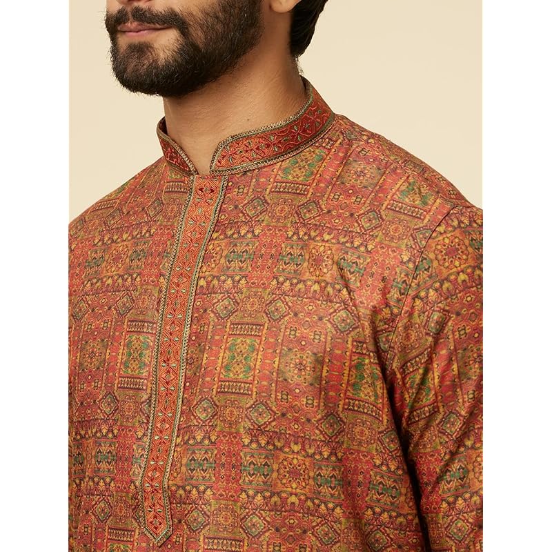 

Manyavar Brown Blended Viscose Digital Print | Embroidery Kurta Pyjama Set L коричневый