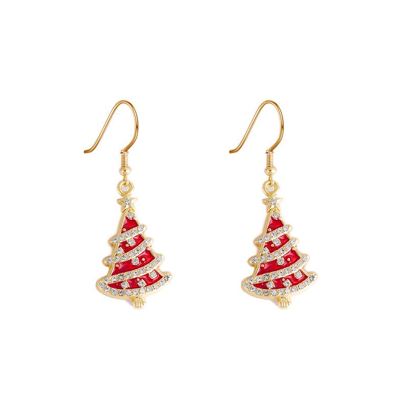 Luxurious European-American Christmas Tree Earrings with Inlaid Diamonds - Sweet, Versatile Design