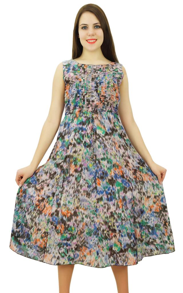 Phagun Cotton Mid Calf Length Women Casual Dress Sleeveless Casual Sundress - Choose