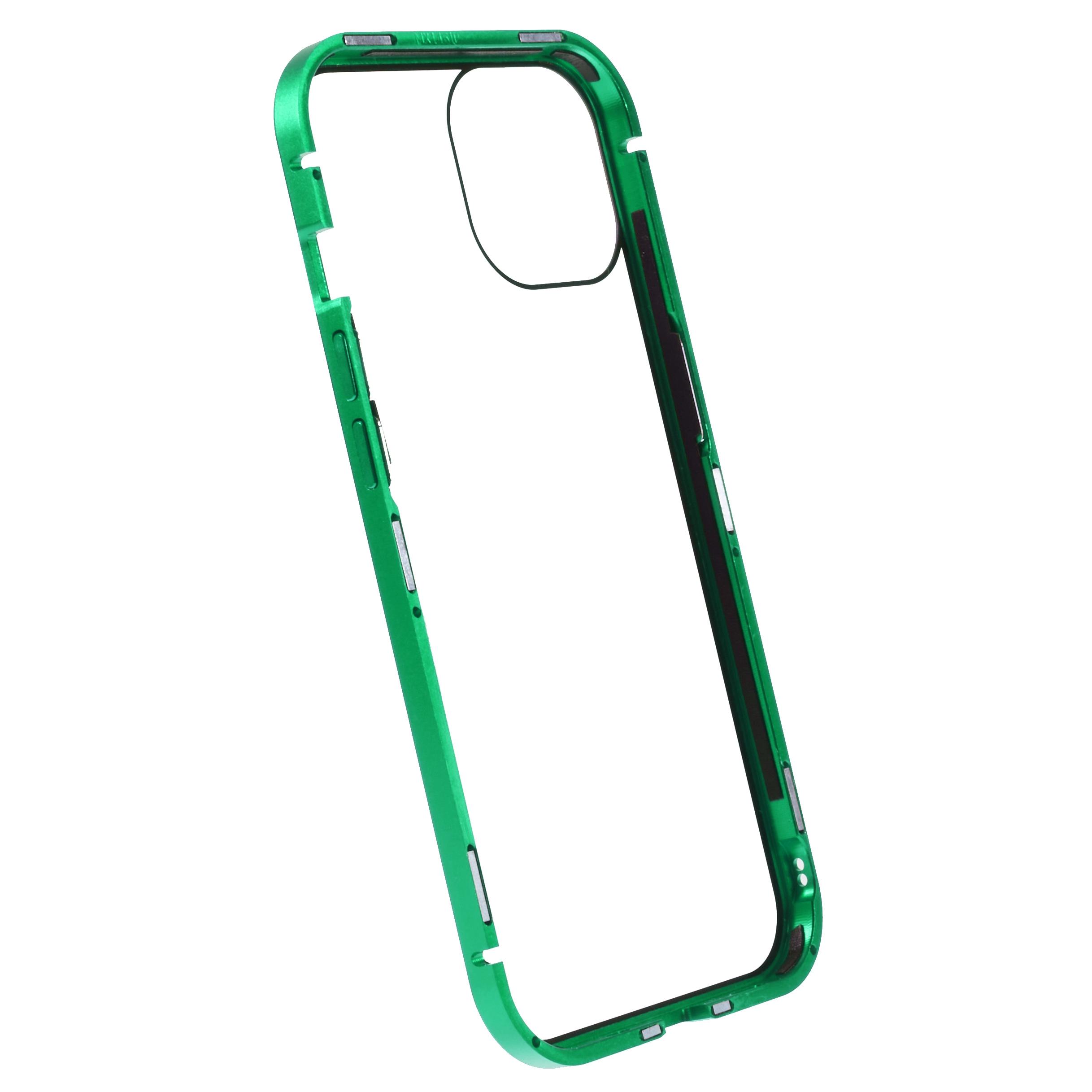 

For iPhone 15 Magnetic Cover Metal Frame+Double-sided Tempered Glass Anti-peep Phone Case Gold