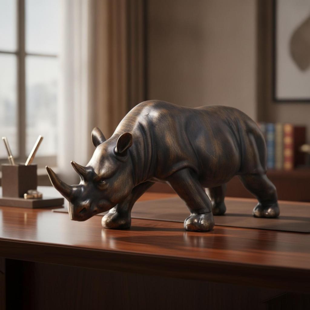 Rhinoceros Figurine Resin Rhino Modern for Office Desk, Display Cabinet