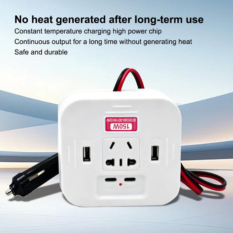 150W Car Power Inverter With Usb C Fast Charging Ac Outlets Fireproof Abs Shell For Road Trips Charging Multiple Electronics