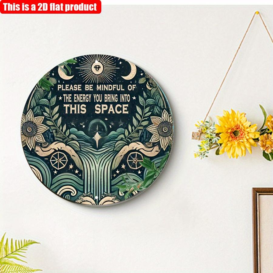 2D Flat 20*20cm1pc Please Be Mindful of the Engrgy You Bring Into This Space Wooden Decoration, Antique Floral &Moon Design Bar, Cafe Bedroom Backyard