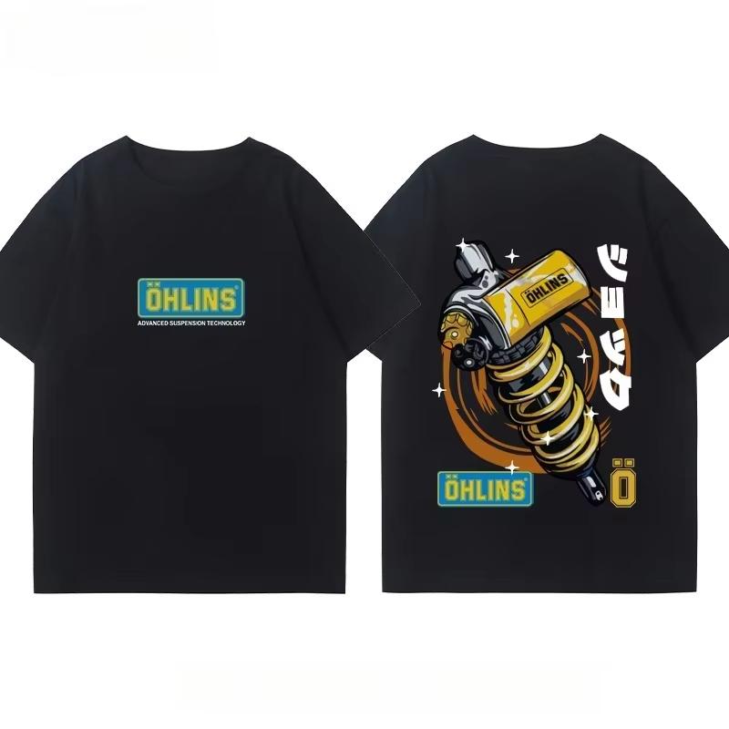 OHLINS Motocyklový tlumič Modifikované tričko Oblečení Ležérní Trendy Značka Pánské Dámské Autoklub Kulatý výstřih Krátký rukáv Top