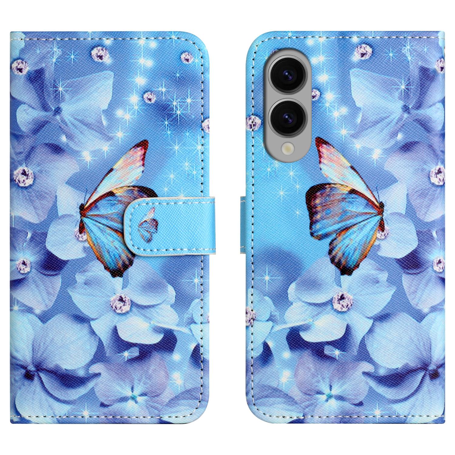 

Для Samsung Galaxy S25 Чехол-книжка с рисунком из ПУ кожи, бумажник, чехол для телефона, текстура крест-накрест Flower and Butterfly