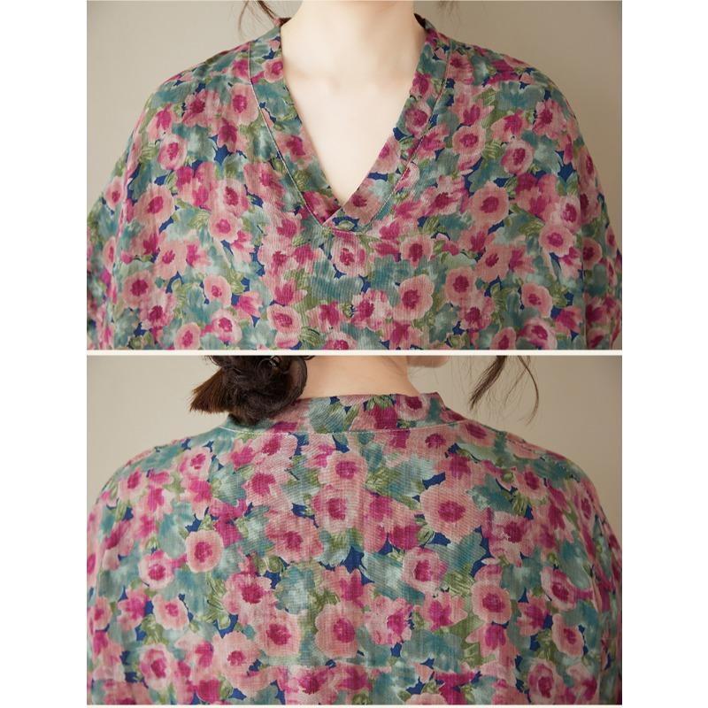 DIMANAF Plus Size 2025 Women Summer Casual Short Sleeve Dress Basic Loose V-Neck Printing Floral Dress New