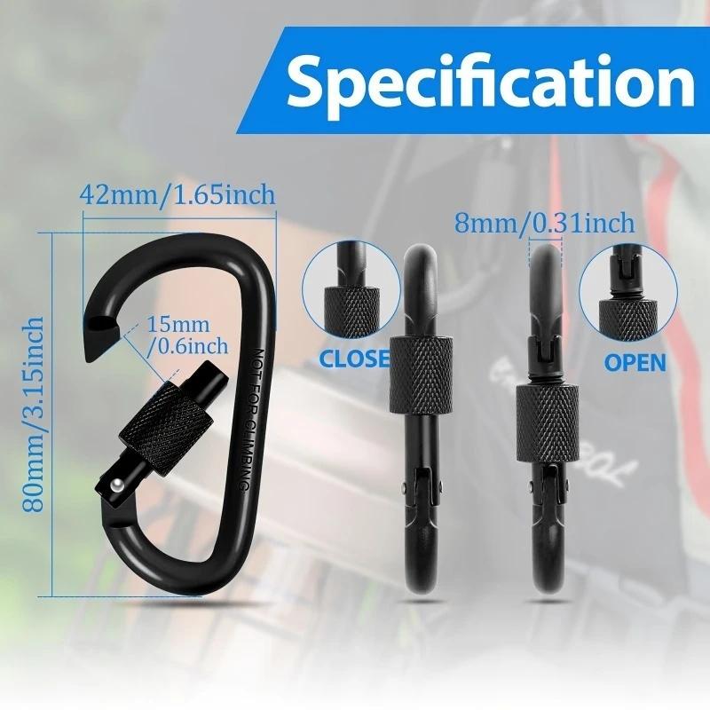 4Pcs Aluminum Alloy D-Ring Carabiner Hammock Hook Hook Organizer Shopping Bag Clip Hook for Outdoor Hiking Travel Backpack