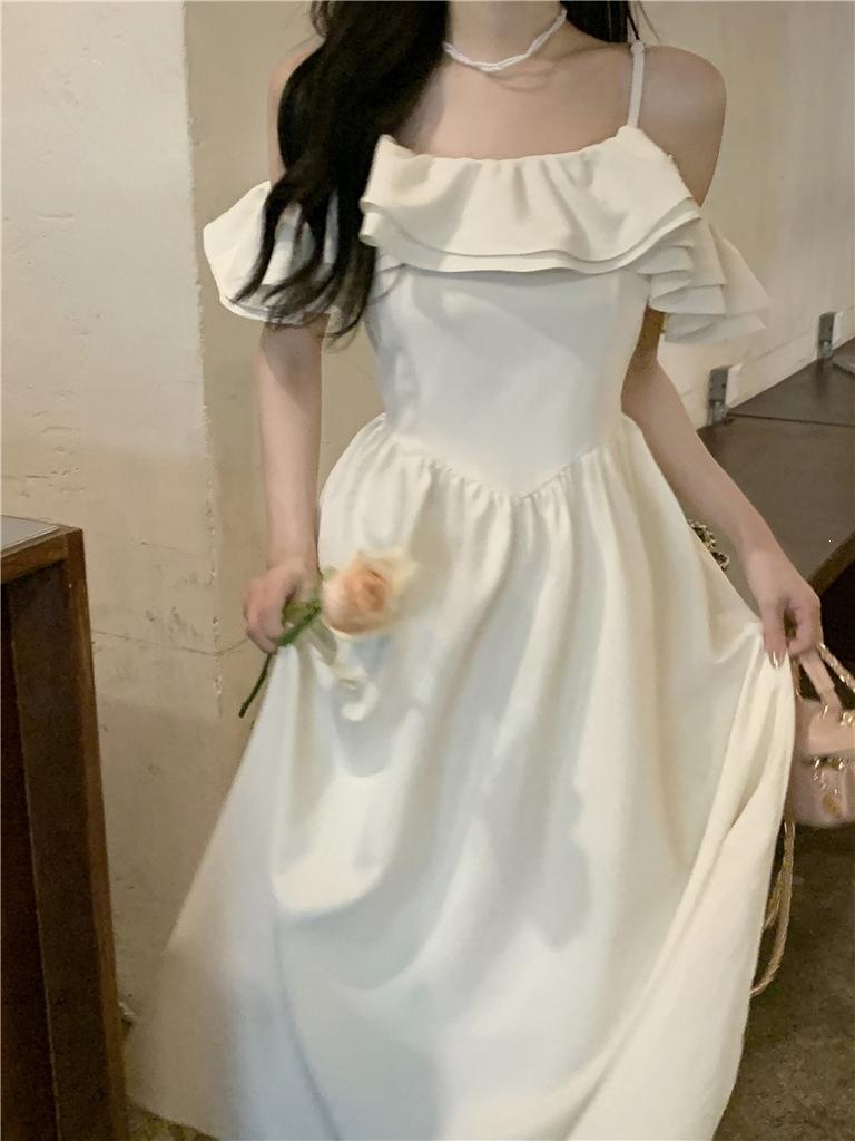 Add lining and zipper! One-shoulder spaghetti strap dress for women, summer 2026 new waist-cinching slimming dress