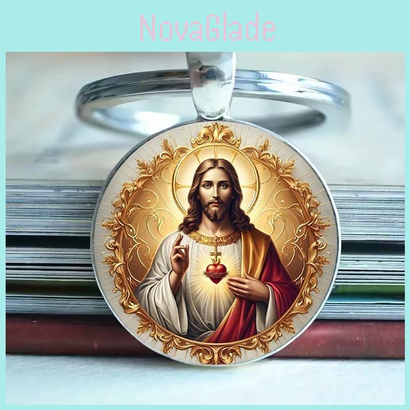 Moderne minimalistische Glaslegierung Schlüsselanhänger mit Herz Jesus Charakter Anhänger zum Verschenken