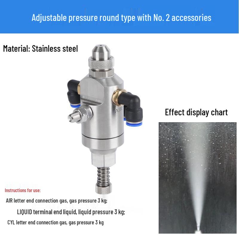 Stainless Steel Anti-Drip Triple-Fluid Air Atomizing Nozzle with Siphon and Circular Fan Spray