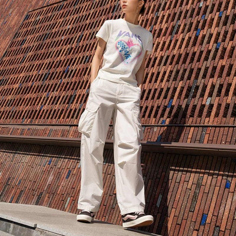 Vans SS25 Fashion Comfortable Versatile Skin-Friendly Thin Cargo Pants Women Bottoms Off-White VN000NMWFS8
