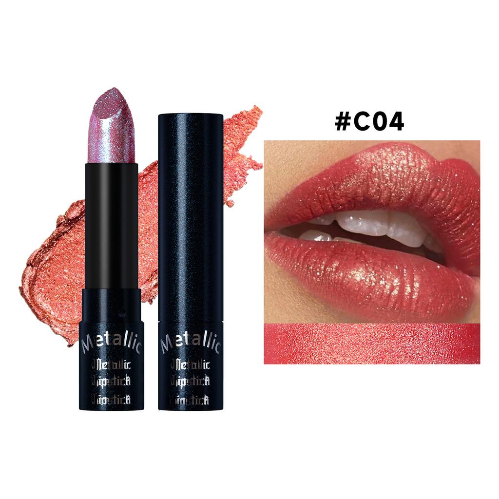 Waterproof Lipstick Long Lasting Shimmer Pigmented Lip Color - Glittery Shiny Finish for Party Holiday & Birthday Makeup