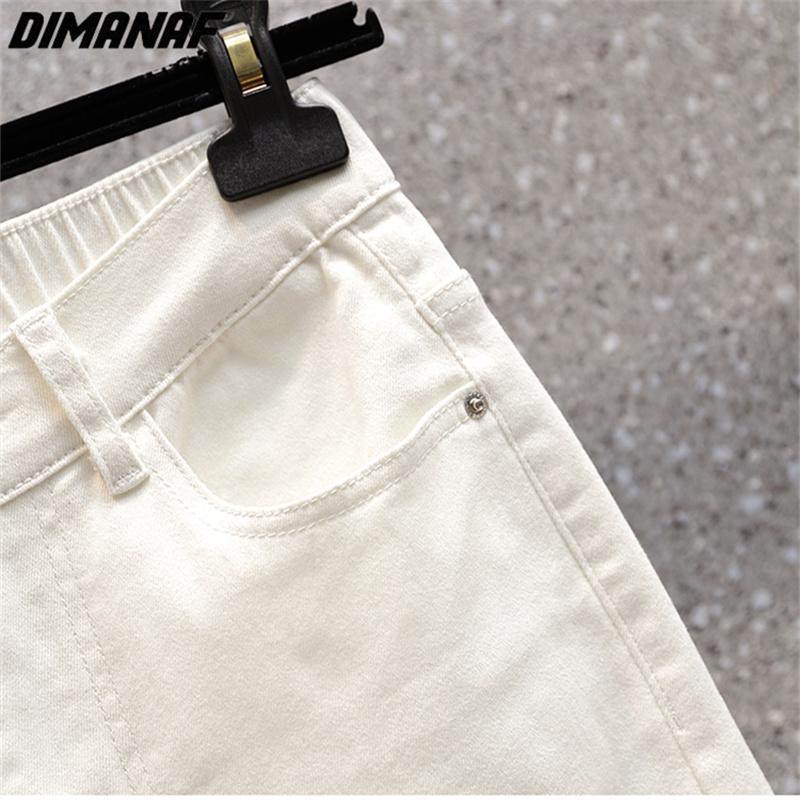 DIMANAF 2025 Taglie Forti Jeans Estivi Pantaloni Donna Pantaloncini Elasticizzati Larghi Casual Strappati Pantaloni Basic in Denim Bianco 5XL