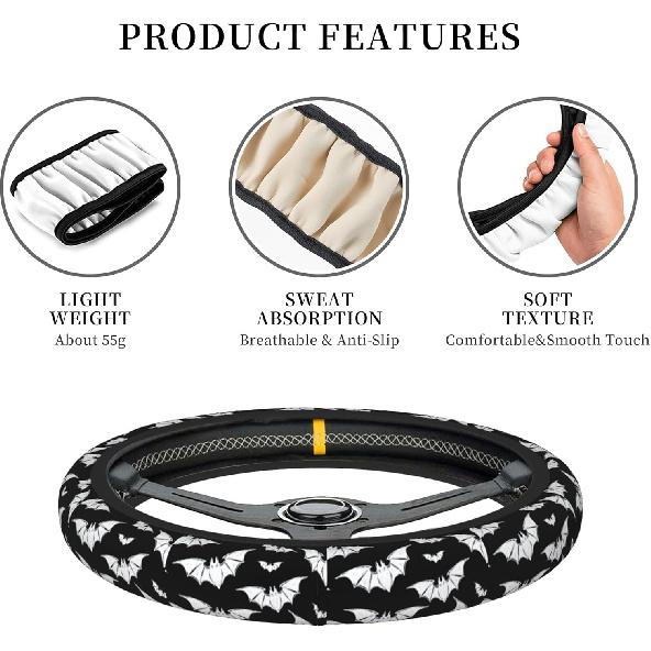 Halloween Bats Car Steering Wheel Cover Universal 15 Inches Anti-Slip Breathable Sweat Absorption Neoprene Car Accessories