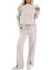 Women's Crew Neck Long Sleeve Stretch Pants and Slit Sweatshirt Set