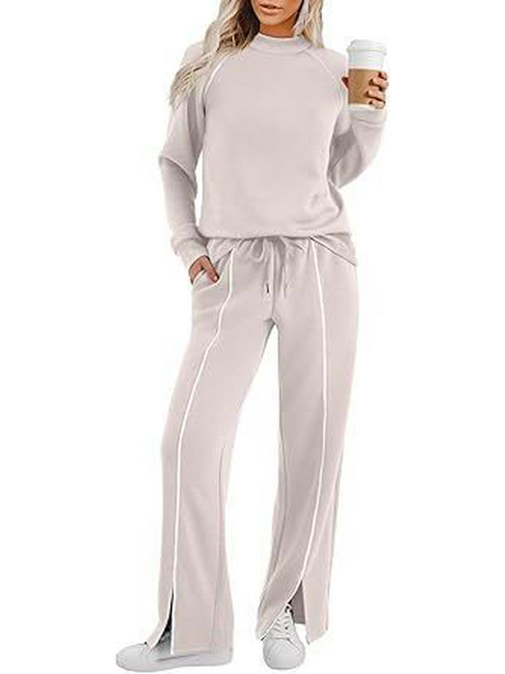 Женский комплект с круглым вырезом, длинными рукавами, эластичными брюками и свитшотом с разрезом Medium