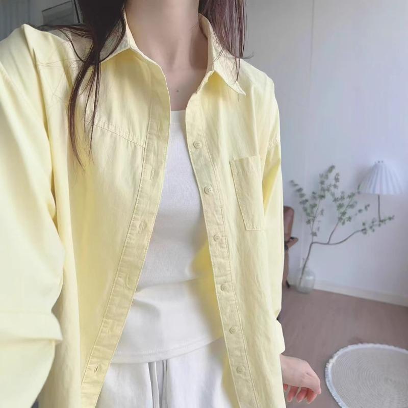 Solid-colored Women's Long-sleeved Shirts Korean-style Simple Casual Blouse Sunscreen Summer Ladies Cardigan