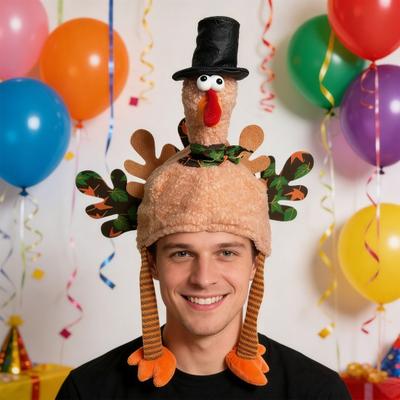 Plüsch Truthahn Kopfbedeckung mit beweglichen Beinen Weiches Futter Bequeme Passform Thanksgiving Truthahn Hut Festival Party Accessoire Feiertagsdekoration