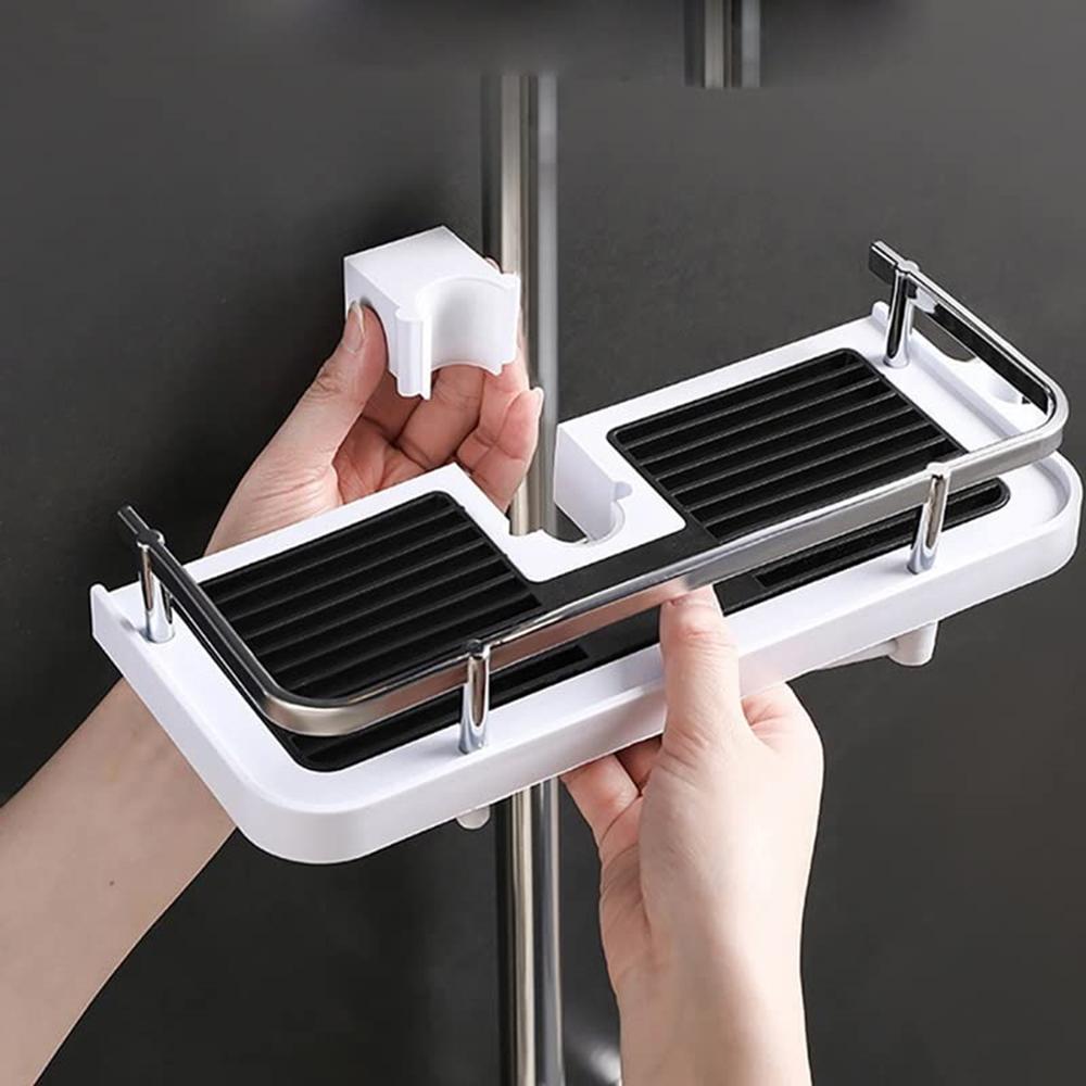 Bathroom Shower Storage Rack Organizer No Drill Lifting Rod Shower Head Holder Shampoo Tray