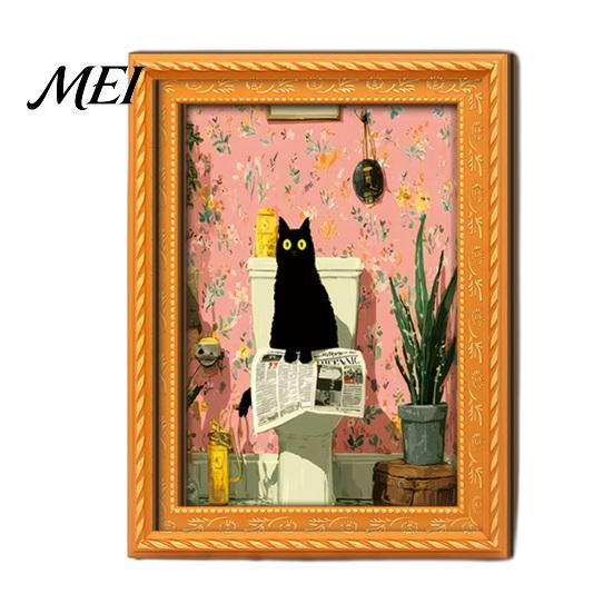 Protective Transparent Picture Covers Funny Wooden Fridge Magnets Frame, Retro Cute Cat Pattern Magnetic Refrigerator DIY Photo Display for