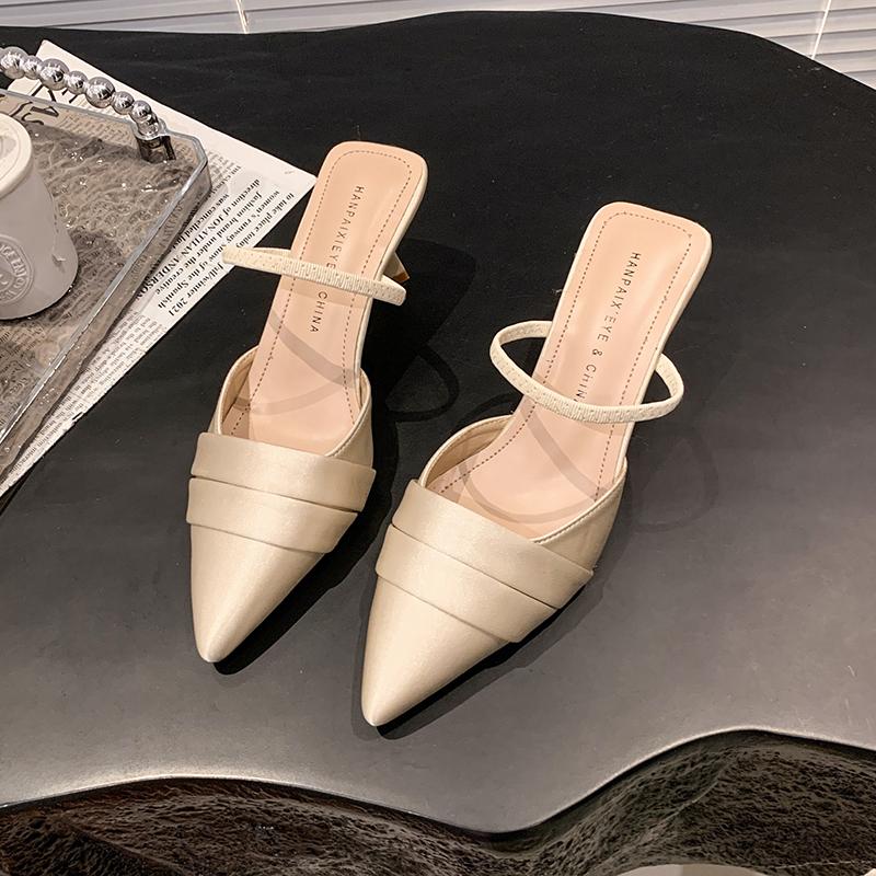 High-heeled Sandals Women's Thin Heels Pointed Summer 2025 New Outer Wear Bag Head Half Slippers
