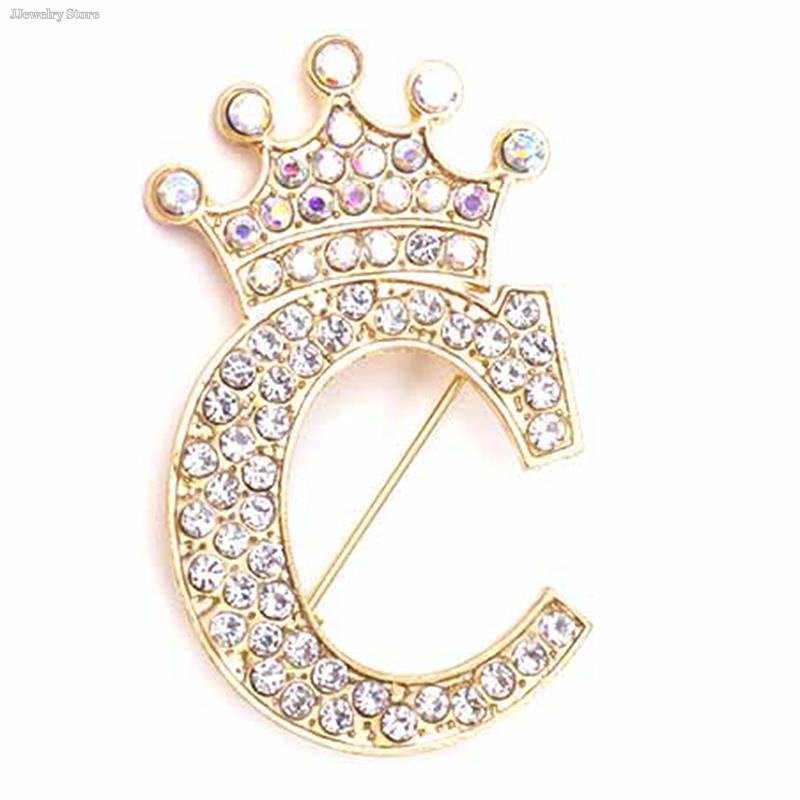 New 26 Letters A-Z Brooch Rhinestones Crystal Gold Color English Alphabet Metal Pins Cute Jewelry Accessories Christmas Gift