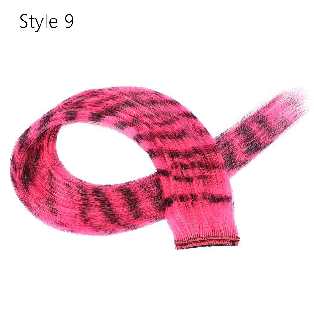 Colorful Hair Highlights Stripe Printed Wig Hairpieces Christmas Clip in Hair Extensions  Girls