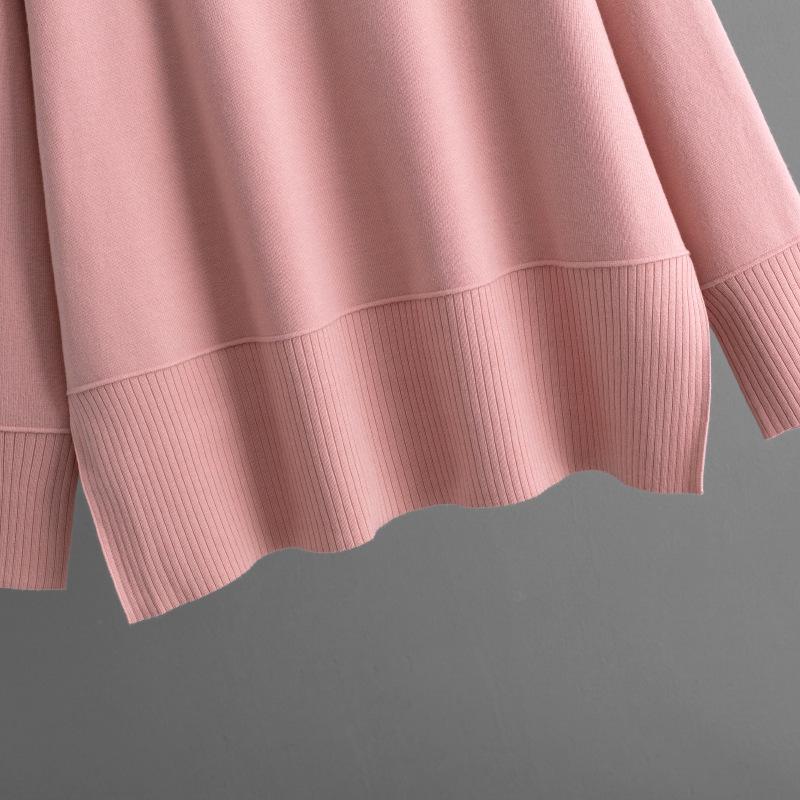 QICED Pull uni à col montant, Demi-corps fendu, Jupe moulante, Ensemble tricoté deux pièces automne et hiver pour femmes