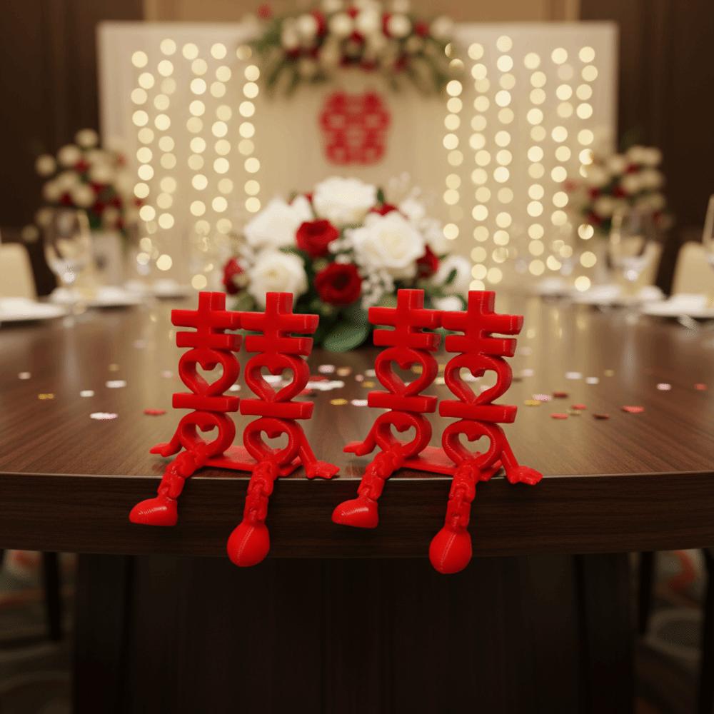 2Pcs Red 3D Xi Word Ornaments Joint Movability Chinese Wedding Decorations  Bridal Room Decor