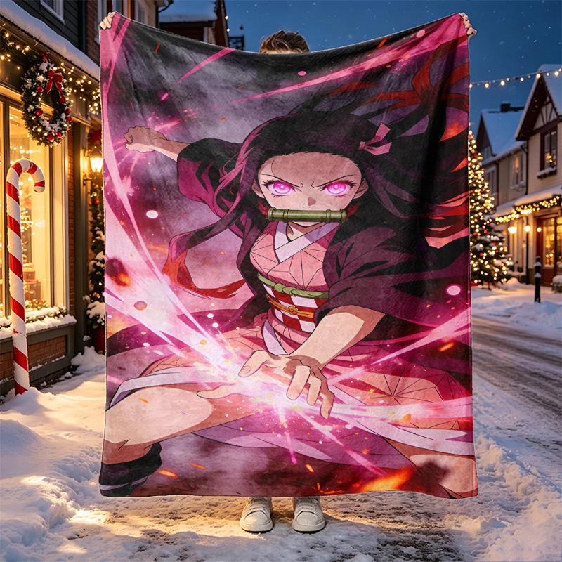 Demon Slayer Pattern Blanket for Home Decoration, Bed, Sofa, Car Travel, Camping, Suitable for All Seasons, Birthday Christmas Gift