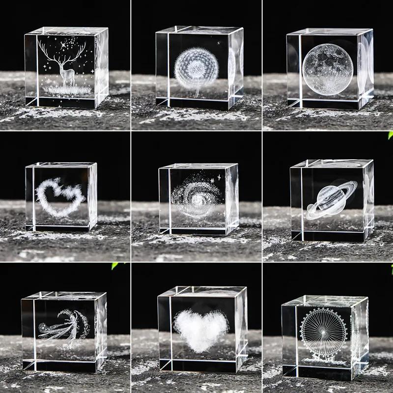 40-80 Crystal Cube Carved Raindrops Moon Solar System Clouds Cube Heart Shaped Desktop Creative Gift Ornaments
