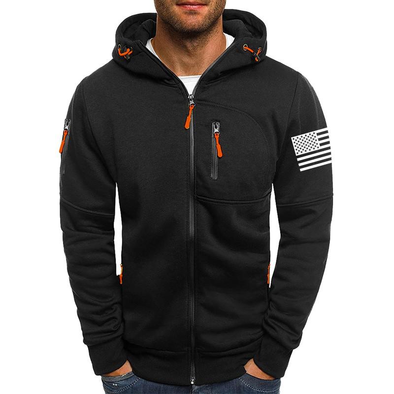Mens Casual Sports Zip Up Hoodie Solid Color Gym Workout Loose Fit Hooded Sweatshirt