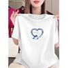 Women's Heart Print High-End Summer T-Shirt - Loose, Slimming, Casual Mom Style