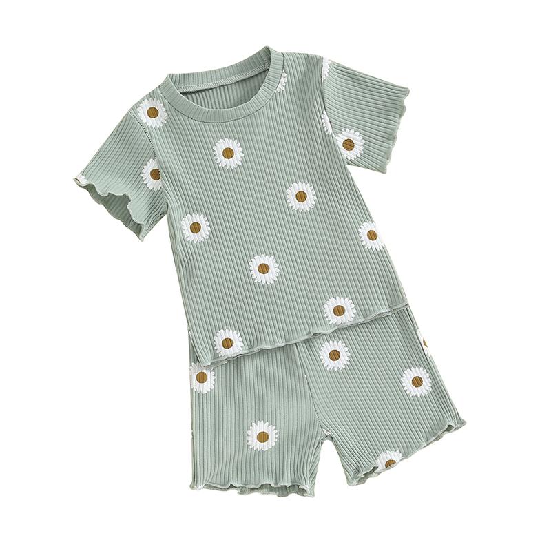 Toddler Girls Summer Shorts Sets Short Sleeve Floral Butterfly Print Tops Shorts Sets 110 зелёный