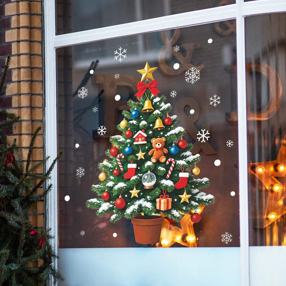Christmas Holiday Decorations: Christmas Tree Bells, Colorful Balls, Glass Windows, Home Beautification, Window Stickers