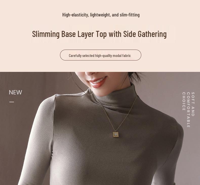 Women's High-End Modal Turtleneck Long Sleeve Slim Fit Top for Autumn/Winter