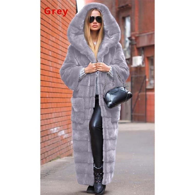 Autumn new product imitation fur coat hooded cotton coat thickened and extended plush coat women's coat trench coat