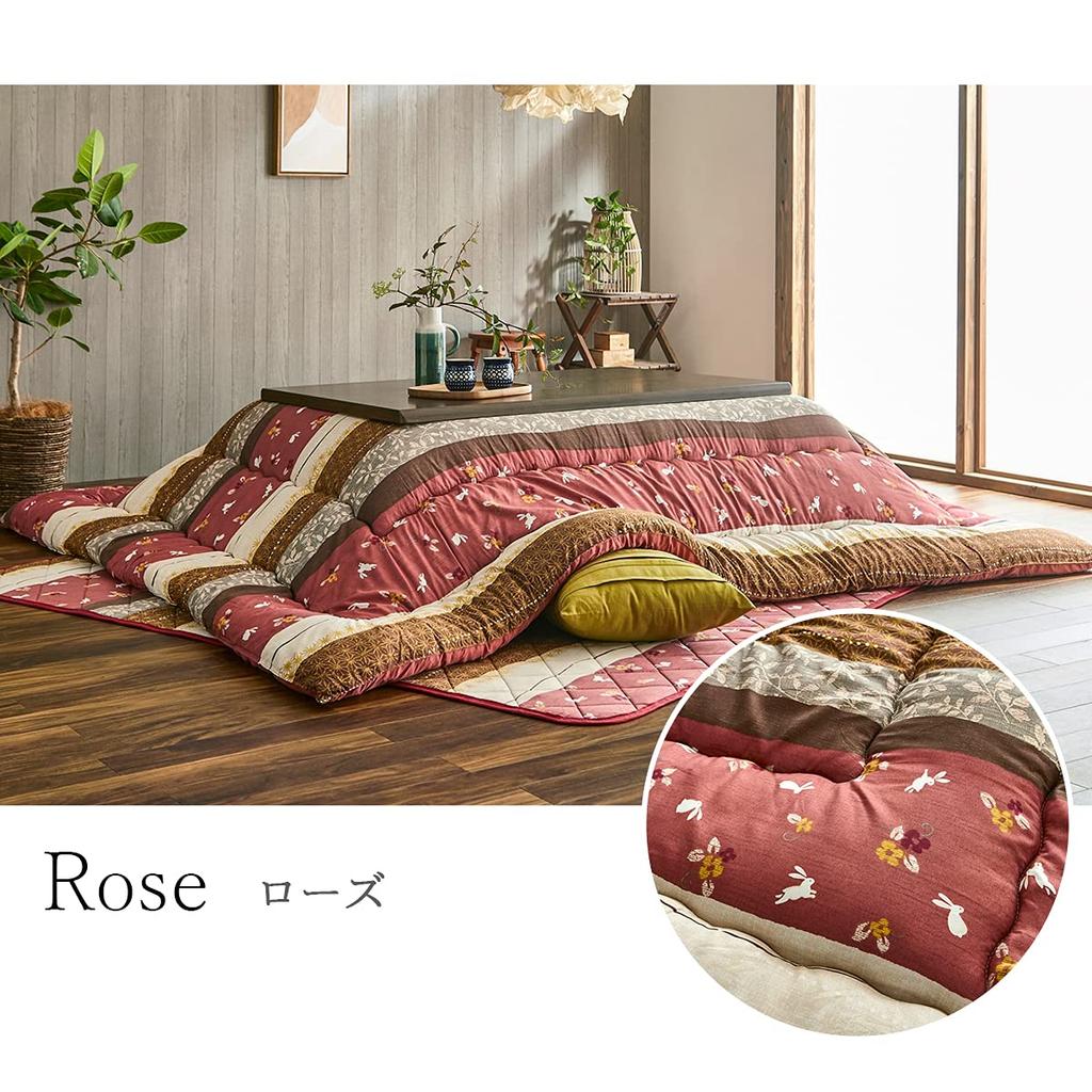 IKEHIKO Kotatsu Futon, Rectangular, Koyomi, Approx. 205 X 245cm, Rose, Japanese Thick Blanket, Made In Japan, Rabbit Pattern #5965139