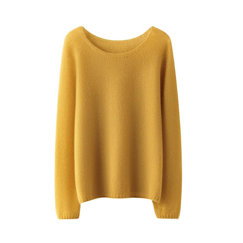 Silk Cashmere Women's Loose Fit Round Neck Sweater - Soft & Fluffy Touch