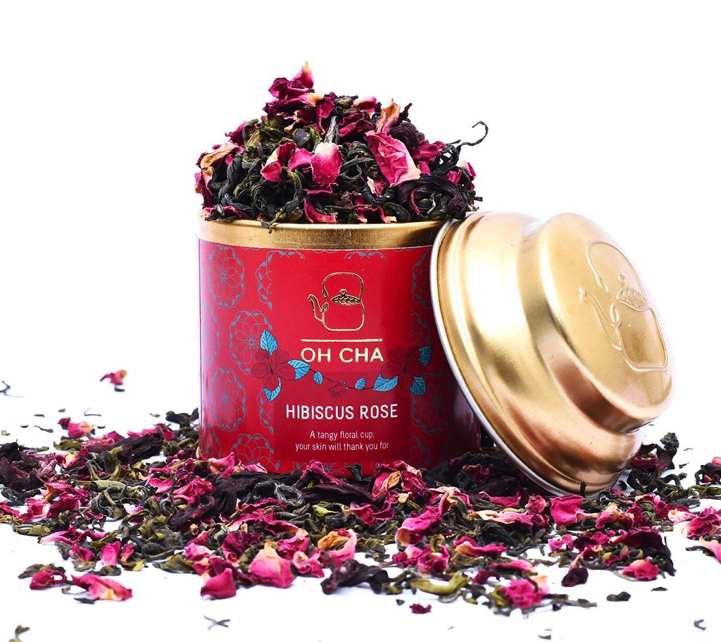 Oh Cha - Hibiscus Tea Leaves With Rose | Herbal Infusion, 35Gms | Hibiscus Flower Whole Leaf With 100% Natural Whole Green Tea Leaves, Clove, Rose P