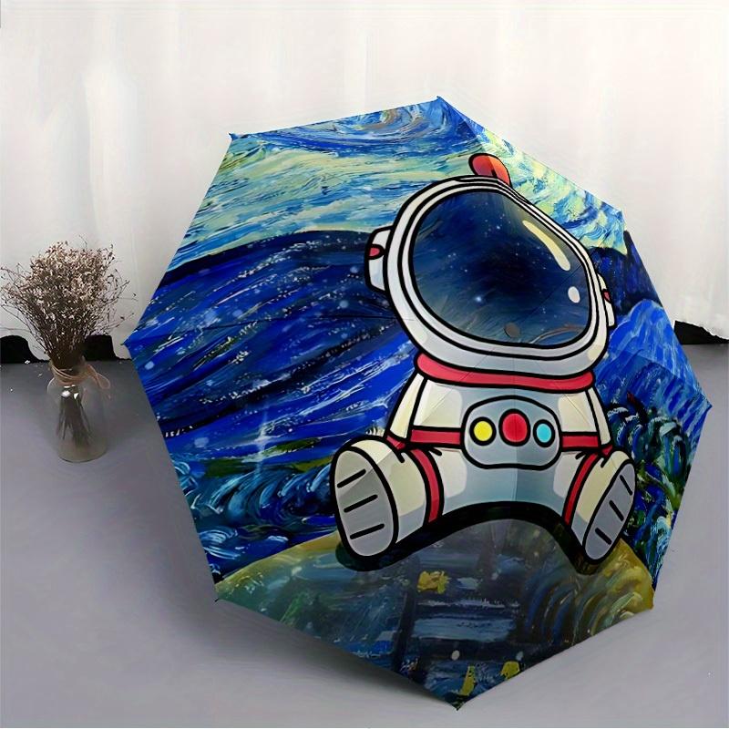 1 pièce Parapluie Pliant Automatique Astronaute Galaxie - Léger, Design Rétractable avec Durabilité à 8 baleines, Parfait pour les Aventures en Plein Air, Fas
