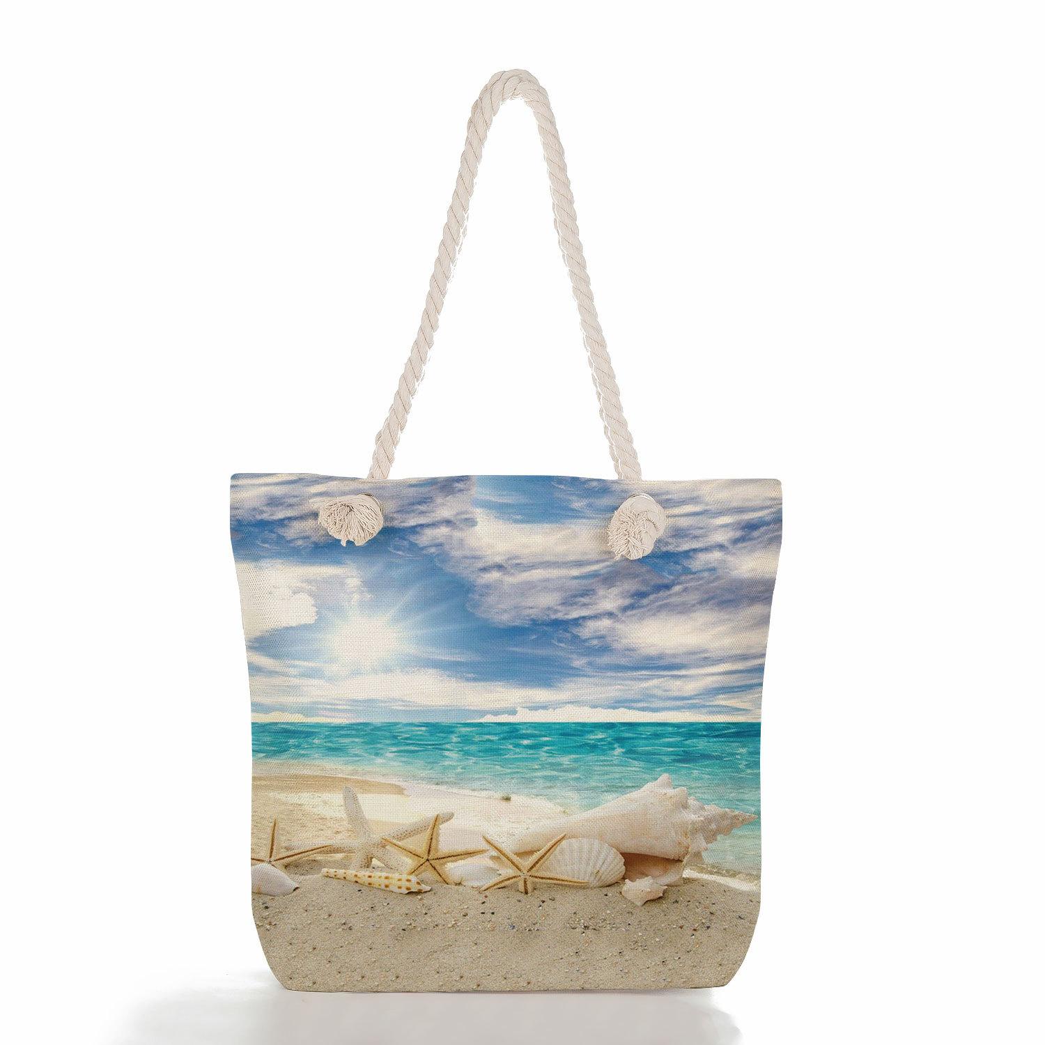 

Multifunctional Beach shells Printed Thick Rope Shoulder Beach Bag Casual large capacity handbag 7607 KTB