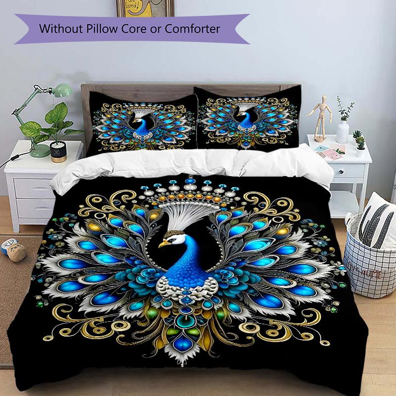 3pcs Enchanted Elegance Peacock Printed Quilt Set - Includes 1 Quilt Cover and 2 Pillowcases, Machine Washable - Suitable for All Seasons.J037 135x200cm
